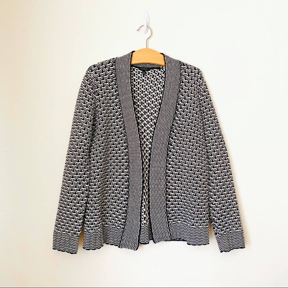 Talbots Monochrome Knit Black and White Chunky Open Cardigan Size Medium